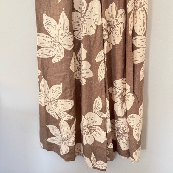 Sienna Sky Tan Floral Wide Leg Maxi Skirt Palazzo Pants Linen Size M - Picture 4 of 12